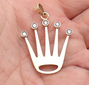 0.50 tcw Rlx Style Diamond Crown Pendant Medallion Real Solid 14K Yellow Gold - Picture 1 of 5