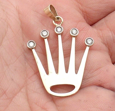 0.50 tcw Rlx Style Diamond Crown Pendant Medallion Real Solid 14K Yellow Gold - Image 1 of 4