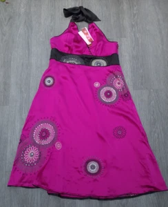 Monsoon Silk Midi Dress Size 18 Purple Halter Party Wedding Party Fit Flare NEW - Picture 1 of 5