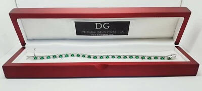 Acabado en oro blanco esmeralda verde y pulsera de tenis de diamantes creada en caja de regalo  Foto 1 de 4