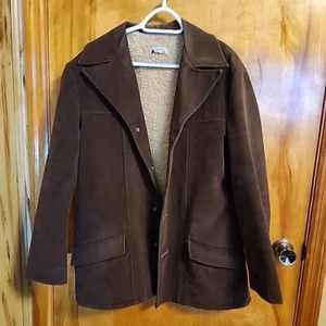 Vintage Faux Suede Sherpa Lined Chore Coat LARGE Barn Jacket USA MADE  - Picture 1 of 9