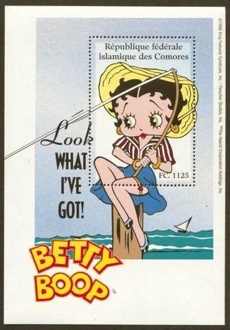 Comoro Islands Scott# 832K,  1998, Betty Boop Fishing, VF MNH S/S, SCV: $6.00 Cover