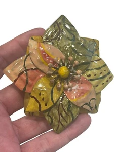 Set 6 anelli tovagliolo fiori dipinti a mano molle in metallo rosa pesca verde giallo - Foto 1 di 5
