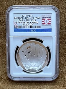 2014 P SILVER $1 BASEBALL HALL OF FAME NGC PF69 ULTRA CAMEO Free Shipping - Picture 1 of 4