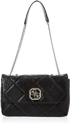 NEW GUESS Women's Black Glossy Patent Quilted Convertible Crossbody Bag Handbag - Image 1 of 4