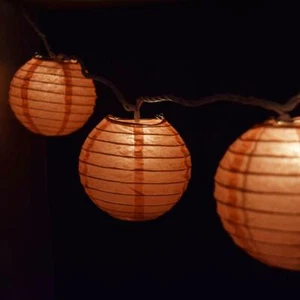 Quasimoon 10 Socket Roseate / Pink Coral Round Paper Lantern Party String Lig... - Picture 1 of 3