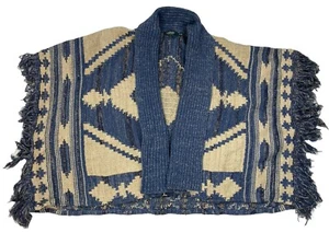 Polo Ralph Lauren Aztec Southwestern Fringe Shrug Cardigan Sweater Women Medium - Picture 1 of 7