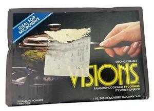 NEW Vintage Corning VISIONS V-81 (1PT/500mL) Covered Saucepan Rangetop Cookware - Picture 1 of 6