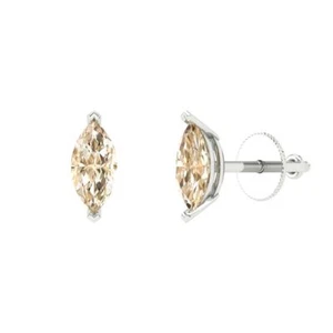1.0 ct Marquise Real Morganite Classic Stud Earrings 14k White Gold Push Back - Picture 1 of 11