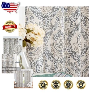 Art Deco Damask Medallion Pattern Curtains, Blue 84'' Light Filtering Panels Set - Picture 1 of 9