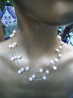 Stunning Silver 3 Strand Large White Cultured Baroque Floating Pearls Necklace