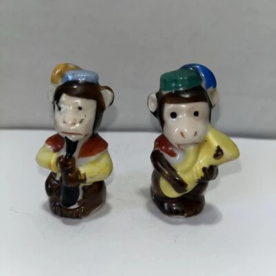 2  Hand Painted Monkeys Figurine Playing Instruments Made in Occupied Japan Vtg - Image 1 of 4