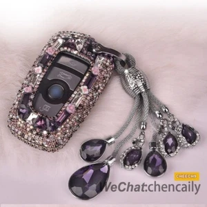 Purple Diamond Car 3 Button Key Case Cover Holder Keychain For BMW 5Series X1 X3 - Picture 1 of 7