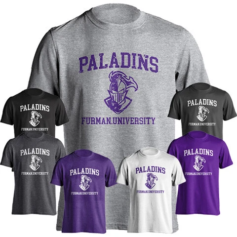 Furman University FU Paladins Distressed Retro Logo Mascot Short Sleeve T-shirt Cover