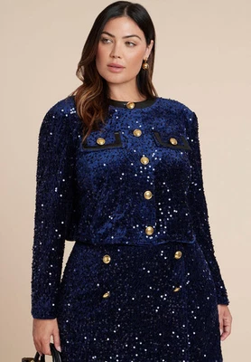 ELOQUII Women's Plus Size Sequin Velvet Jacket - Image 1 of 2