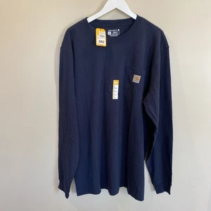 Carhartt Loose Fit Heavyweight Long Sleeve Pocket T Shirt Navy Blue Large Tall - Picture 1 of 5