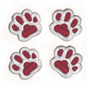 Maroon White Paw Print Patches Iron On Applique for Jackets Backpacks 4 Pack 2” - Picture 1 of 1
