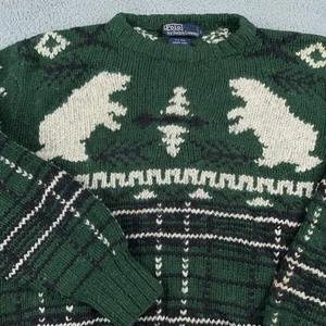 VTG Polo Ralph Lauren Sweater Mens Medium Wool Hand Knit Bear Pullover Winter - Picture 1 of 11