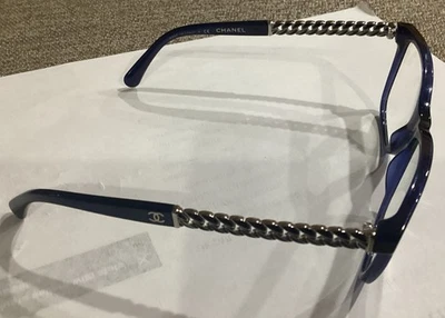 CHANEL Eyeglass Frame Only CHAIN COCO BLUE Gold Tone Italy - Image 1 of 4