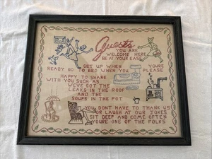Vintage 1950’s Needlepoint Framed “GUEST" Poem 22” X 17.5” - Picture 1 of 11