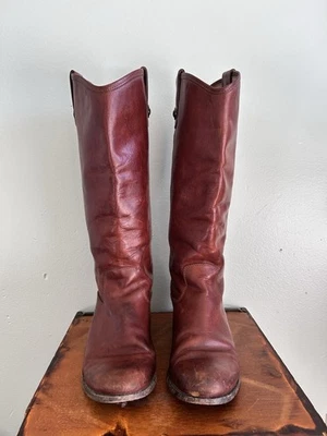 Botas vaqueras Frye #77167 Melissa botón cuero coñac para mujer talla 9” Foto 1 de 4