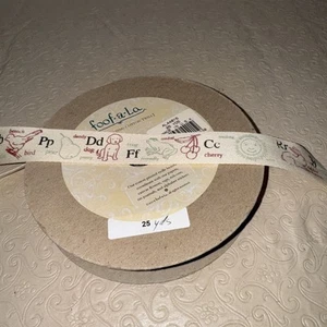 Fabric Craft Ribbon Twill ABC’s Pictures 1” Beige Approx. 10-12 Yrds (45) - Picture 1 of 5