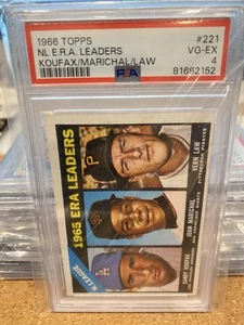 1966 Topps #221 NL ERA Leaders Sandy Koufax Juan Marichal Vern Law PSA 4 HOF - Picture 1 of 2