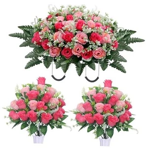 3pcs Headstone Flowers Saddle for Tombstone,Cemetery Flower Memorial Pink - Picture 1 of 7