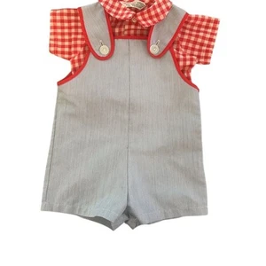 Vintage 1970s Health-tex Baby Boy Romper Red White Blue Classic Made in USA - Picture 1 of 8
