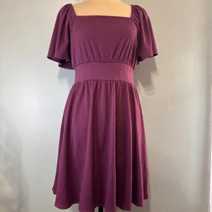 Vestido Babydoll Vintage Azul Marino Granate Cintura Reunida Midi Manga Brillante Talla Mediana - Imagen 1 de 10