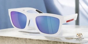 Gafas de sol para hombre PRADA LINEA ROSSA PS 01ZS TWK08R blanco espejo de goma azul 56 mm - Imagen 1 de 2