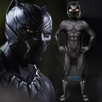Kids Black Panther T'Challa Cosplay Costume 3D Print Jumpsuits Halloween Suit - Image 1 of 4