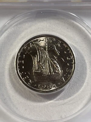 1984 Portugal 5 Escudo Graded MS 67 by ANACS - Image 1 of 4