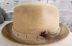 CHURCHILL LTD Vintage Mens Tan Suede Fedora Hat-Size 6 7/8-USA  - Picture 1 of 5