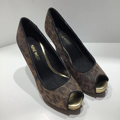 Nine West Shoes Womens Sz. 5M Peep Toe High 4” Stilletto Leopard Glitter New - Image 1 of 4