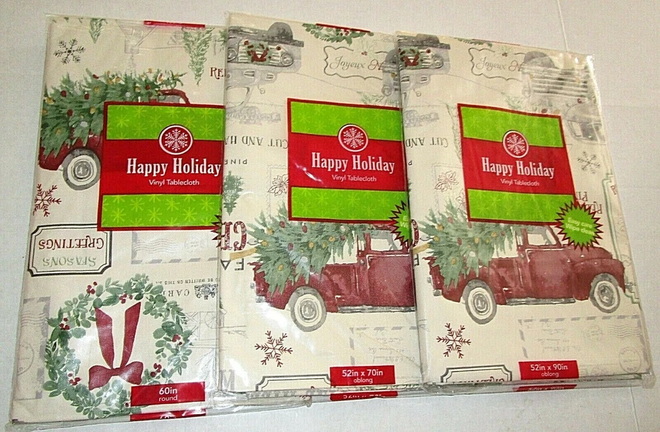 ELRENE HOME FASHION CHRISTMAS Vinyl Tablecloth Assortment FARM FRESH CHRISTMAS TREES [Your Choice]