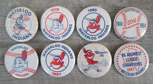 Waterloo Indians Pinback Button Lot Minor League Baseball MiLB Vintage Pin 80's - Picture 1 of 14
