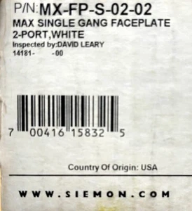 SIEMON MX-FP-S-02-02 MAX MADULE FACE PLATE SINGLE GANG 2 PORT WHITE **25PC BOX** - Bild 1 von 3