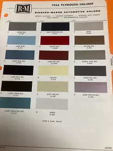 1966 PLYMOUTH AUTOMOTIVE R & M, Exterior Paint Color Chip Chart Sheet ORIG - Picture 1 of 1