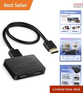 HDMI Splitter 1x2 Mirror 4K 30Hz with 4ft Cable for Gaming TV Monitor - Picture 1 of 10