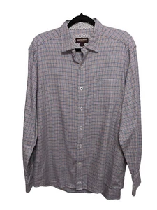 Johnston And Murphy Men's Blue/Tan/White Plaid Long Sleeve Dress Shirt L Cotton - Picture 1 of 16