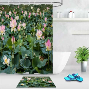 Summer Lotus Waterproof Bathroom Polyester Shower Curtain Liner Water Resistant - Imagen 1 de 9