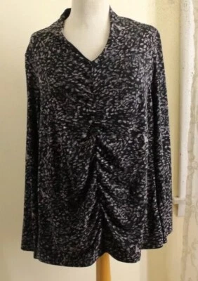 Laura Ashley 1X Animal Print Elegant Ruched Polyester Spandex Blouse Shirt Top - Image 1 of 4