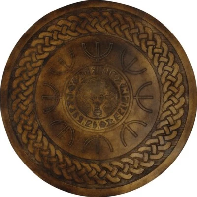 Деревянный щит коричневый дерево с латунными акцентами кожаные ремни для рук 23,5 дюйма - Изображение 1 из 2