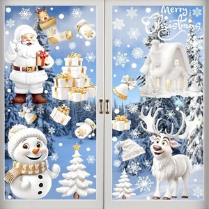 Christmas Window Stickers Decoration, 9 Sheets Christmas Window Cling Christmas - Picture 1 of 8