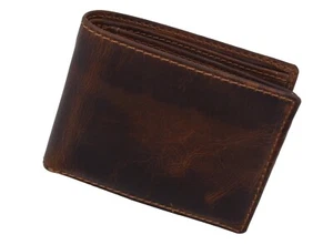 Braune Herren-Geldbörse aus echtem Leder mit Doppelfaltung und RFID-Schutz Karten-Mittelklappe - Bild 1 von 11