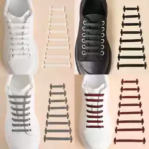 16pc Silicone Shoelaces No Tie Elastic ShoeLace 12 Colors Rubber Lace - Picture 1 of 32