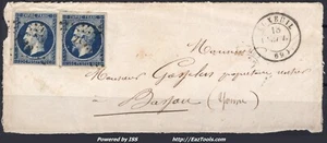 FRANCE EMPIRE N° 14Ab BLEU NOIR CACHET PC 1812 LUXEUIL SAONE ET LOIRE - Picture 1 of 2