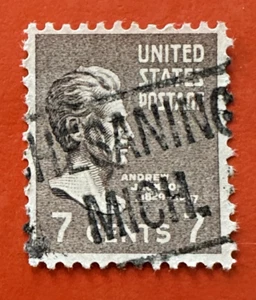 Sc 812 ~ CHESANING MICHIGAN CANCEL ~~ 7c Prexy Andrew Jackson - Picture 1 of 2