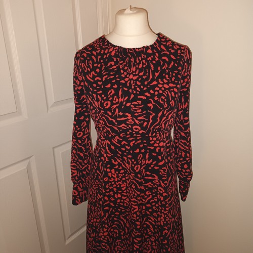 Abito midi Principles taglia 12 occasione nero rosso stampa animalier elegante San Valentino